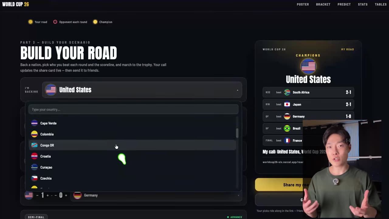 Road to the final bracket with one nation's projected knockout path highlighted and the rest of the bracket dimmed