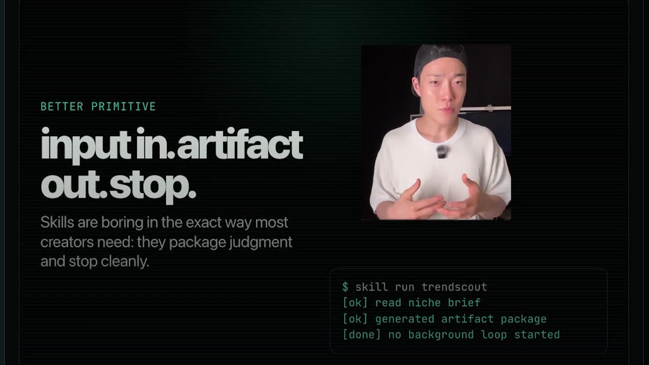Taelo Kim breaking an AI agent loop into its four parts: trigger, action, evaluation and memory, before it decides whether to run again