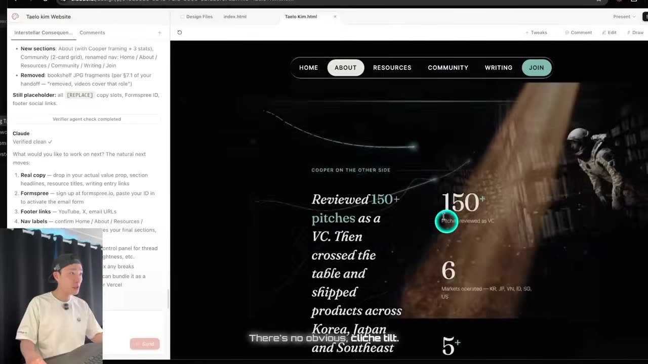 The animated site rebuilt in Claude Design after pushing the current version to git, with smoother motion and the CTA in place