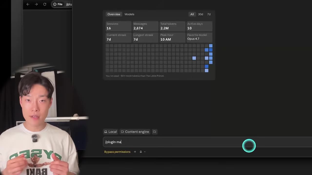 Claude Code terminal showing the plugin marketplace add and plugin install commands used to set up the /watch video skill
