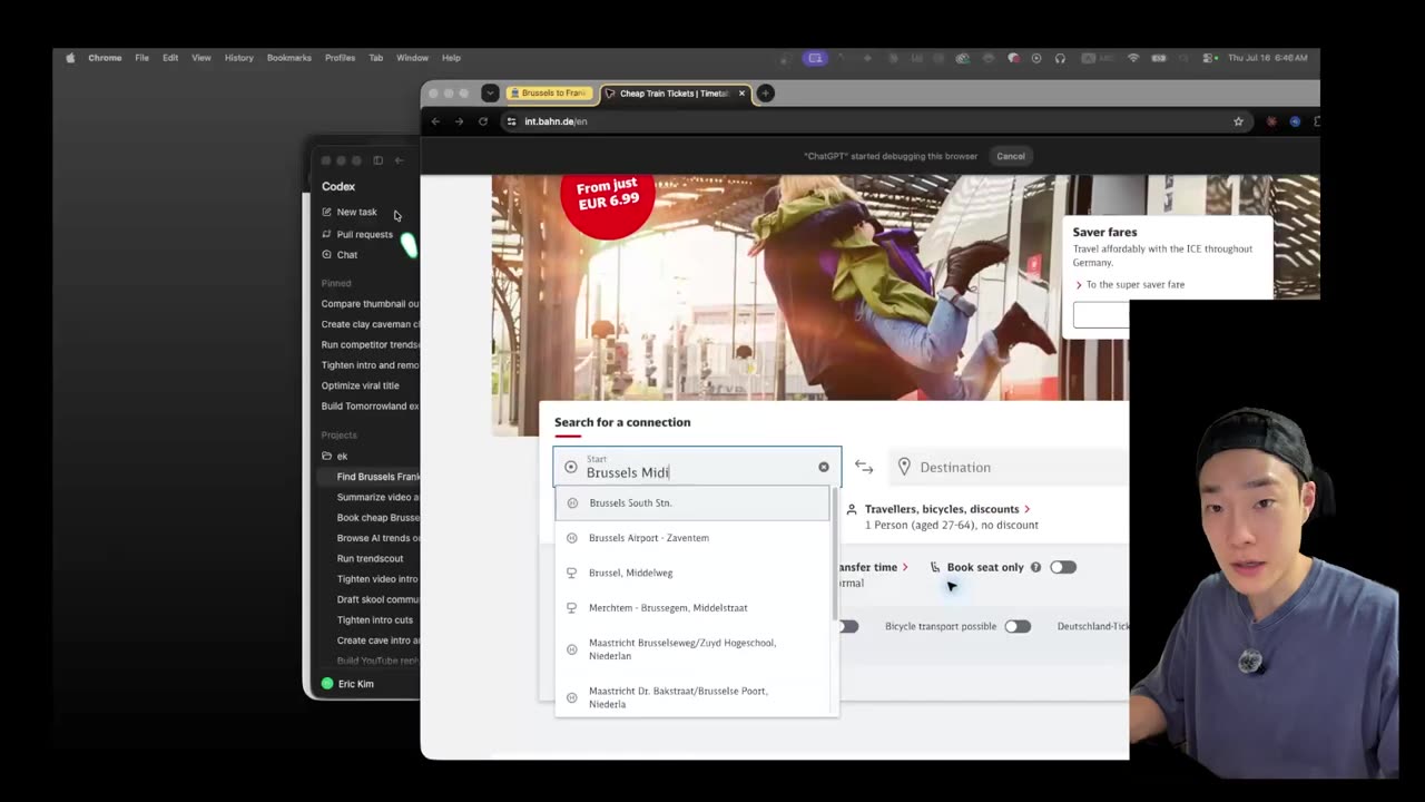 Computer use agent driving a Chrome window in the background on a second monitor while the main screen stays usable