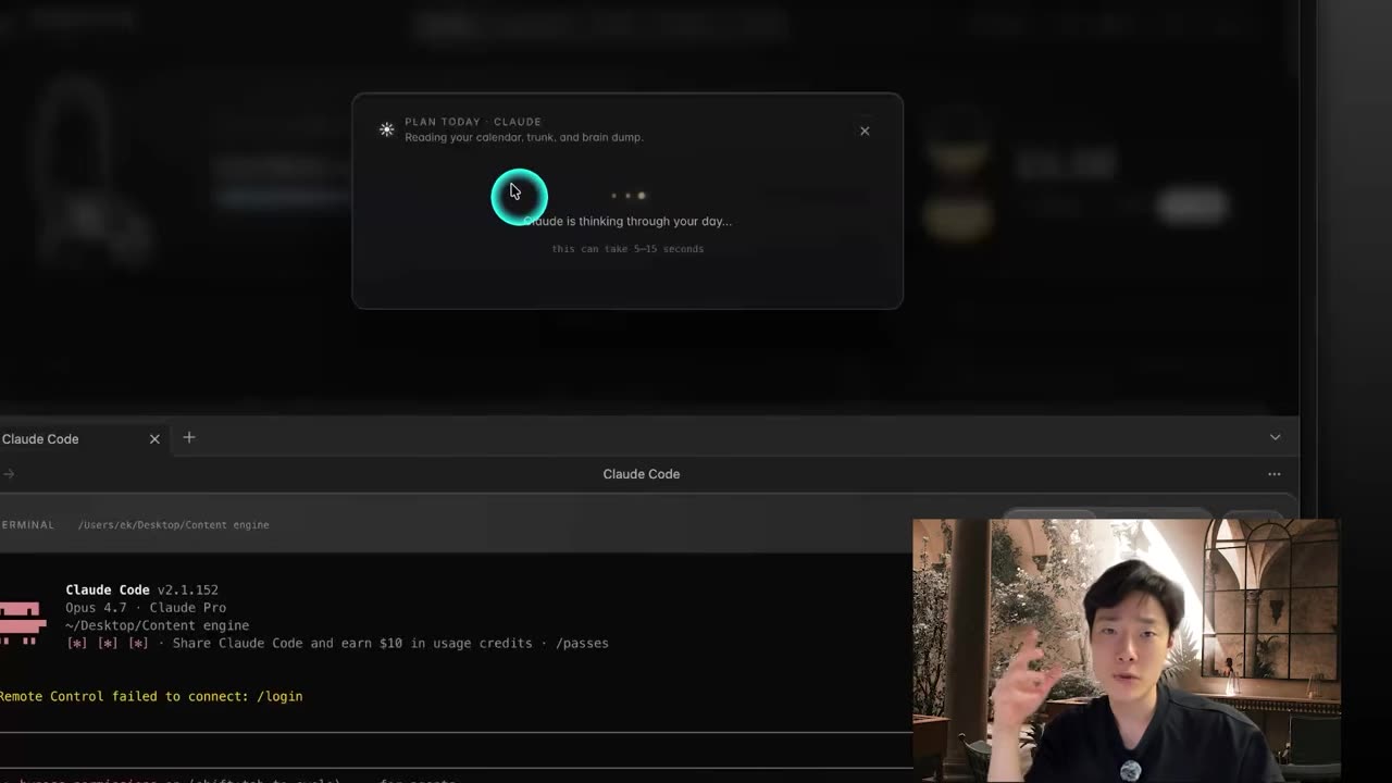 The Plan today ritual proposing one front seat task and time blocks with reasoning in the Obsidian dashboard